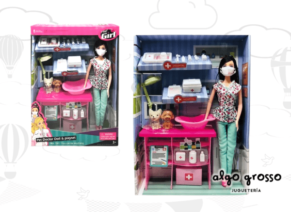 MUÑECA HEY GIRL VETERIANRIA + MASCOTAS + ACCESORIOS art.6471/JX300-51