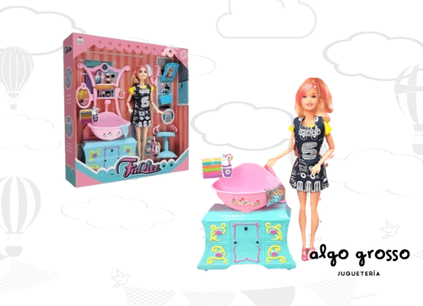 MUÑECA PELUQUERIA FUQIER MOSTRADOR CON LUZ+ ACCESORIOS art.6363/JX300-13