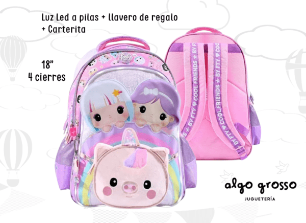 MOCHILA COLGANTE 18" FOOTY LED "COOL FRIENDS + CARTERA" art.F1813