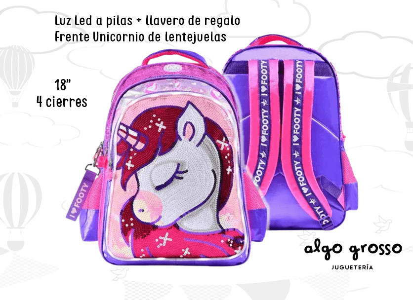 Mochila Escolar c/Lentejuelas de Unicornio, Purp (3-8 años)