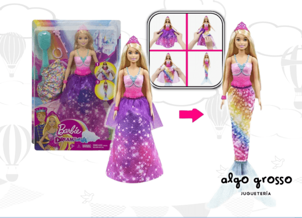 BARBIE DREAMTOPIA DE VESTIDO PRINCESA A COLA SIRENA +ACCESORIOS art.GTF91