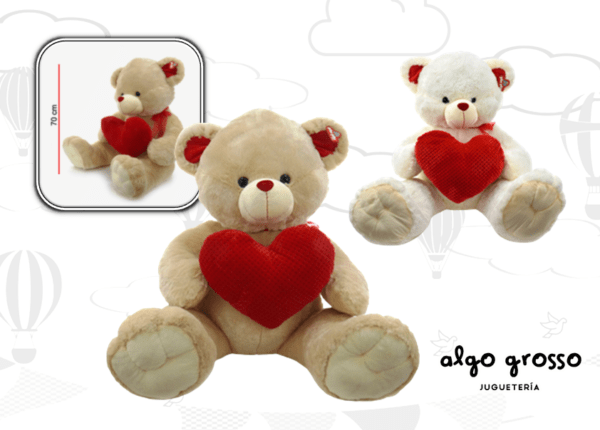 OSO SENTADO DE PIEL CON CORAZON TRAMADO 70CM art.5727