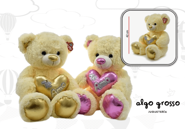 OSO CON VIVOS Y CORAZON "TE AMO BRILLOSO" 42CM art.5380