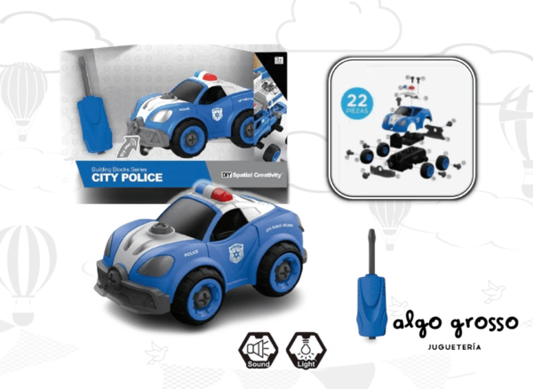 AUTO POLICIA PARA DESARMAR CON LUZ Y SONIDO + HERRAMIENTA art.IK0070