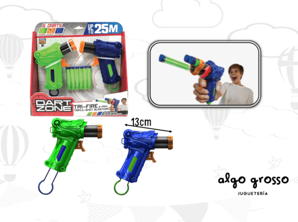 DART ZONE 2 ARMAS TRI-FIRE LANZA DARDOS art.61084