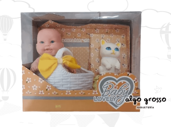 BABY LOVELY BEBE DE 23CM EN CANASTO + ACCESORIOS art.921