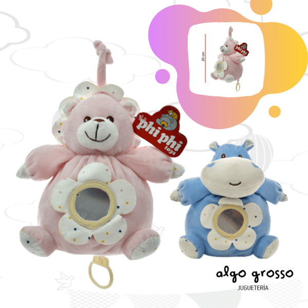 CUNERO MUSICAL ANIMAL PELUCHE CON ESPEJO 20CM art.2539