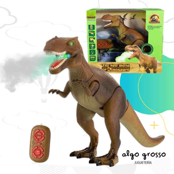 DINOSAURIO DE 35CM A RADIO CONTROL CON LUZ, SONIDO Y VAPOR art.99817