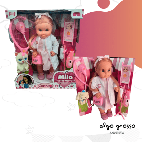MILA MUÑECA "VETERINARIA" + MASCOTA Y ACCESORIOS art.0911