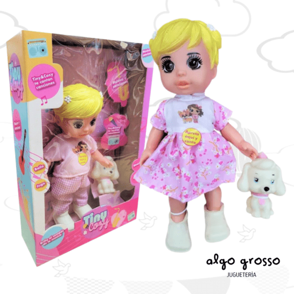 TINY Y COZY MUÑECA DE 30CM CON MUSICA + PERRITO art.939