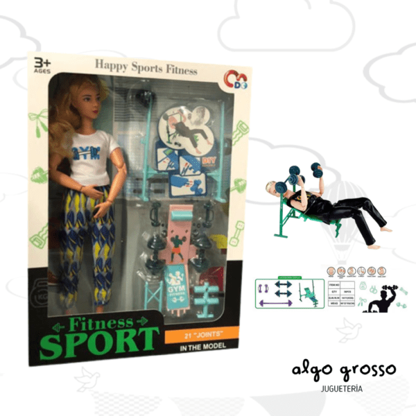 MUÑECA DE 29CM - ARTICULADA "FITNESS SPORT" GIMNASIO + ACCESORIOS art.JJ8718-1Q