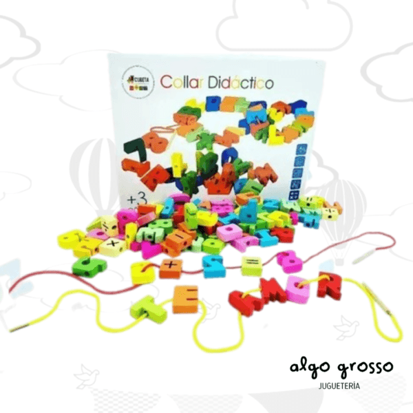 ENHEBRADO NUMEROS Y LETRAS DE MADERA "COLLAR DIDACTICO" art.7996