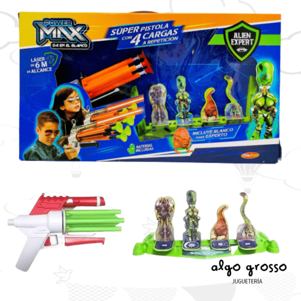 POWER MAX ARMA VENTOSAS CON LASER + TIRO AL BLANCO DE ALIENS art.J3002