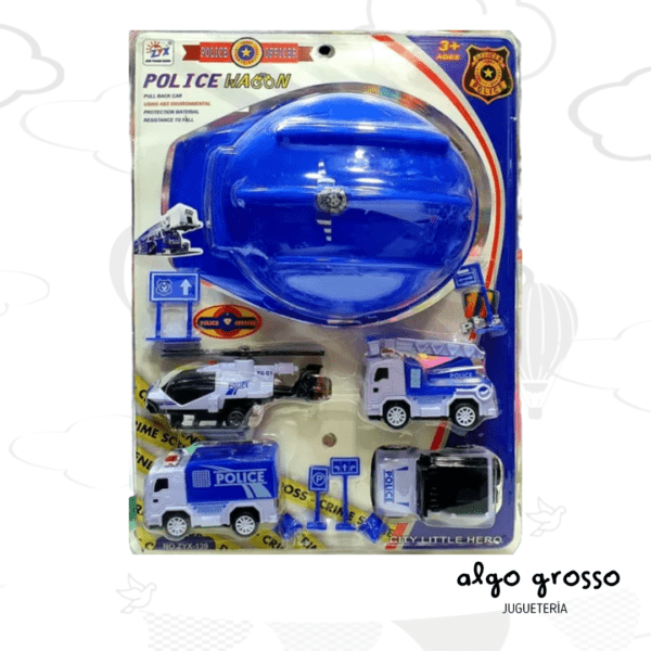 CASCO + SET DE VEHICULOS DE POLICIA EN BLISTER art.52573