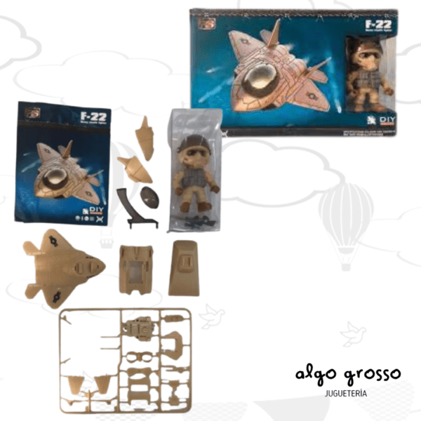 MAQUETA MILITAR PARA ARMAR  UN AVION + MUÑECO DE 8CM art.8910-D81