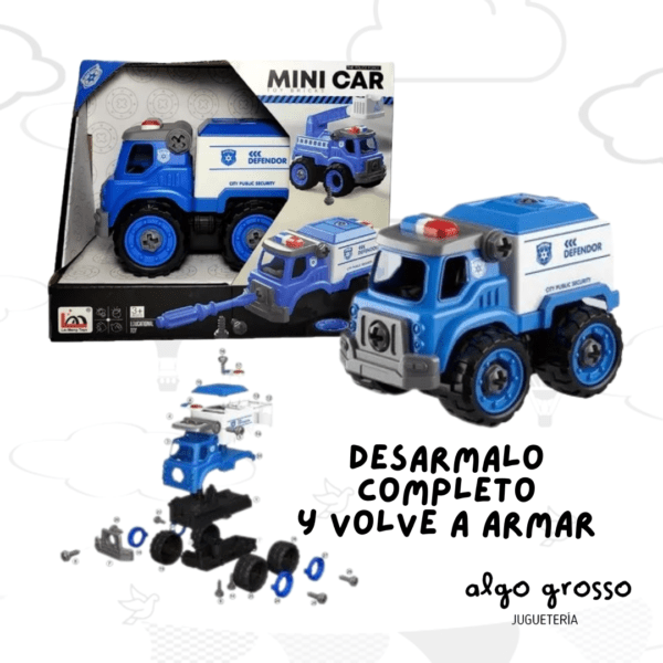 MINI VEHICULO DE POLICIA PARA DESARMAR CON LUZ Y SONIDO + HERRAMIENTA art.IK0065
