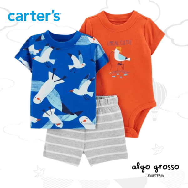 SET 3 PIEZAS REMERA MANGAS CORTAS BODY MANGAS CORTAS SHORT GAVIOTAS TALLE 9M art.1N046510