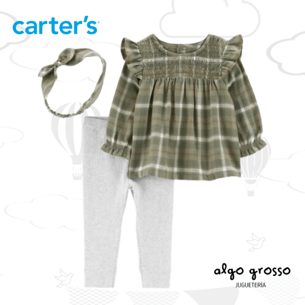 SET 3 PIEZAS REMERA MANGAS LARGAS PANTALON VINCHA CUADRILLE TALLE 9M art.1N987510