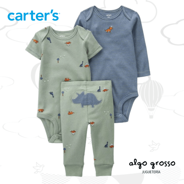 SET 3 PIEZAS BODY MANGAS LARGAS BODY MANGAS CORTAS PANTALON DINOSAURIOS TALLE 6M art.1P571310