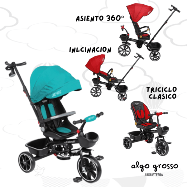 TRICICLO FELCRAFT EPIC LITTLE TIGER, ASIENTO 360 Y BARRA DIRECCION "FELCRAFT" art.3211E