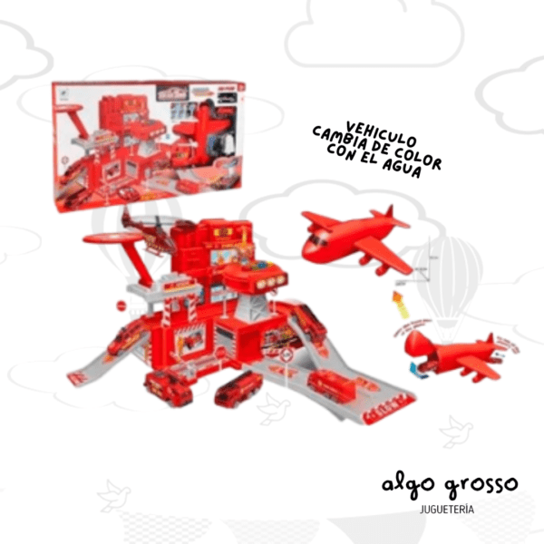 ESTACION SIX-SIX-ZERO PLAYSET CON AVION Y AUTO CAMBIA COLOR "BOMBEROS" art.660-A296/6494