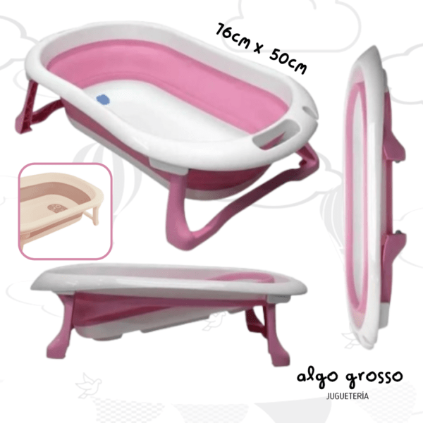 BAÑADERA PLEGABLE ROSA CON TERMOMETRO Y ANTIDESLIZANTE  art.OKBB0276