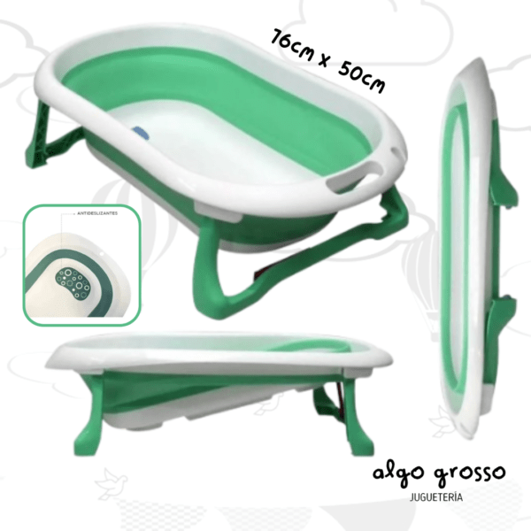 BAÑADERA PLEGABLE VERDE CON TERMOMETRO Y ANTIDESLIZANTE  art.OKBB0277
