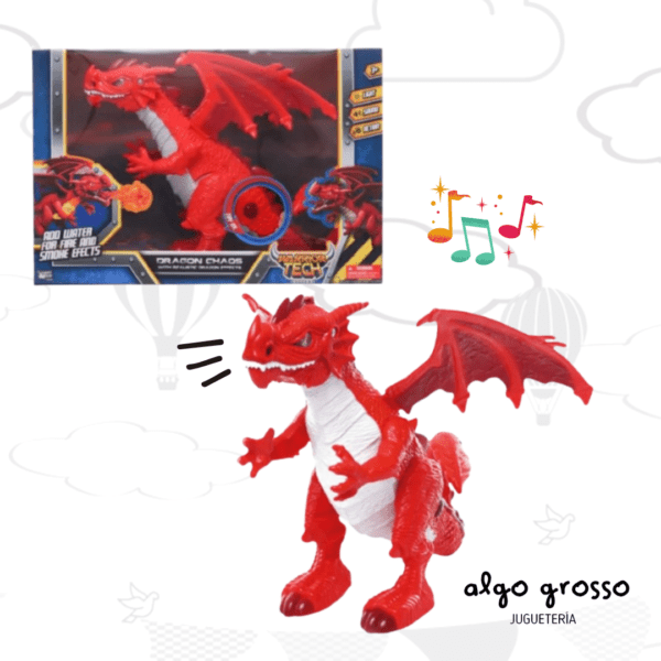 DRAGON DE 30CM ROJO CON HUMO - LUZ - SONIDO Y MOVIMIENTOS WARRIOR TECH art.IK0428