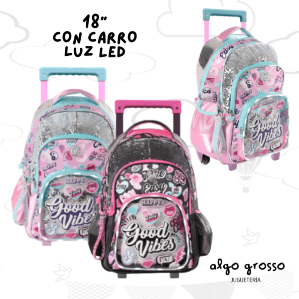 MOCHILA CARRO 18" FOOTY LED "GOOD VIBES" art.F2121