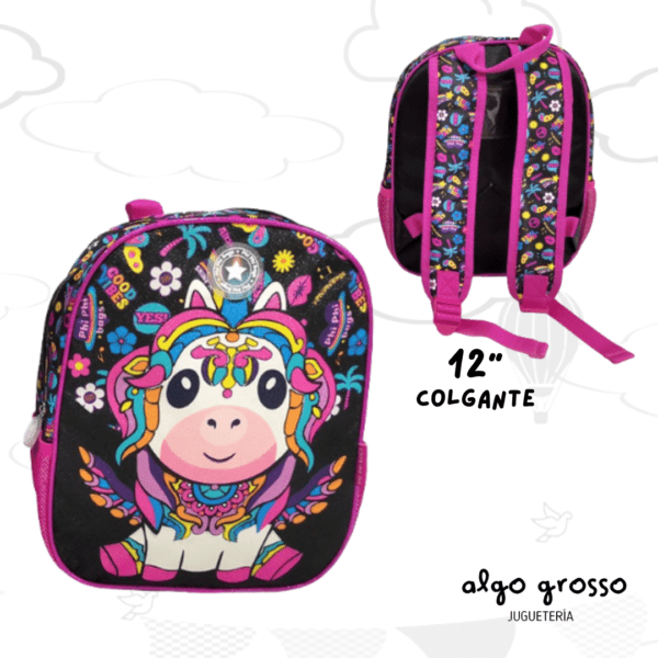 MOCHILA COLGANTE UNICORNIO PINTADO CON BRILLOS 12" art.102414