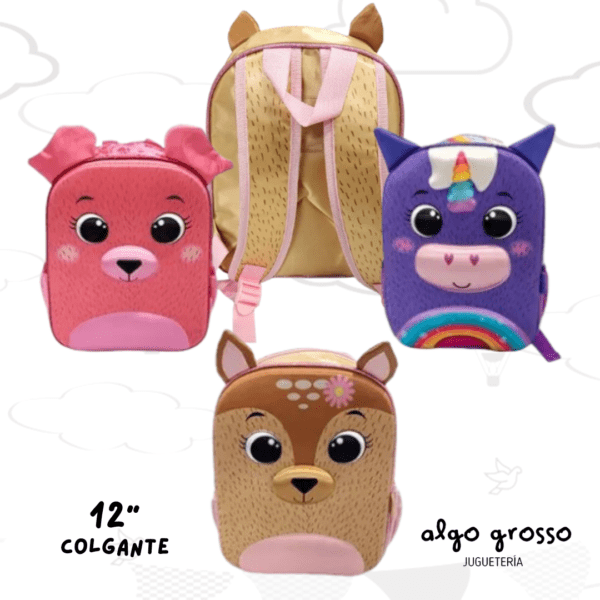 MOCHILA COLGANTE ANIMALITOS 3D 12" art.102416