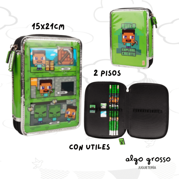 CARTUCHERA MINECRAFT 2 PISO CON UTILES - CRESKO art.MI515