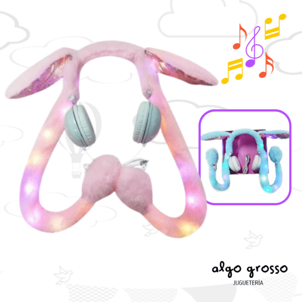 AURICULARES MAGICOS PELUCHE OREJAS CONEJO CON LUZ art.DX-AURABBIT