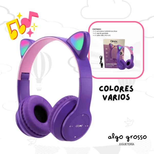 AURICULARES MAGICOS GATITO INALAMBRICO Y LUZ LED art.DX-4AURVCA