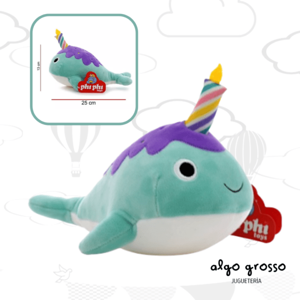 PELUCHE DE 25CM BALLENA CON SOMBRERO DE VELA art.8099