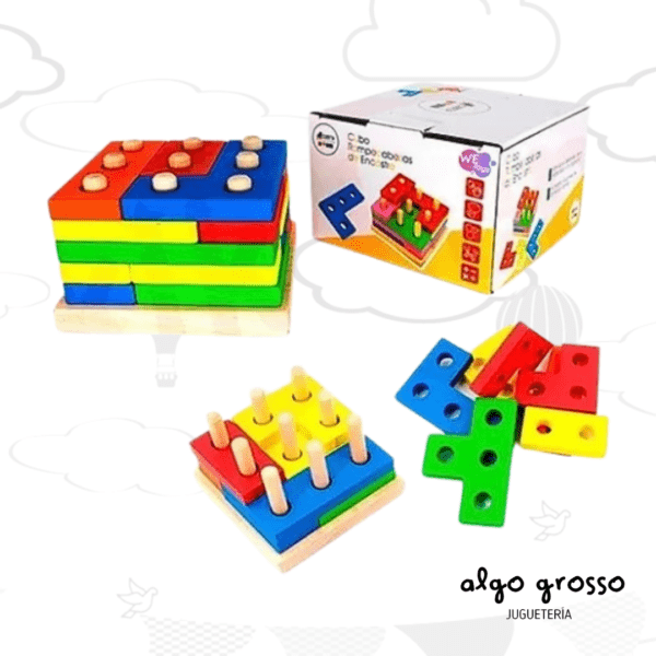 ENCASTRE PUZZLE CUBO DE MADERA DE COLORES art.8895