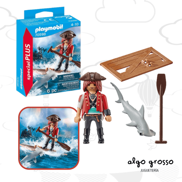 PLAYMOBIL PIRATA CON BALSAS Y TIBURON MARTILLO art.70598
