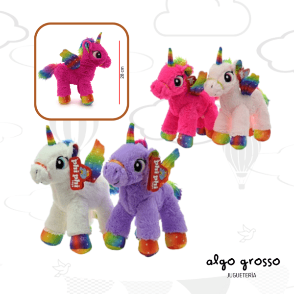 UNICORNIO DE 30CM PARADO CON ALAS DE COLORES art.4112