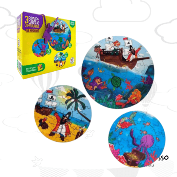 PUZZLE CIRCULAR PIRATAS Y SIRENAS - 3 UNIDADES DE 34 y 22 PIEZAS art.559