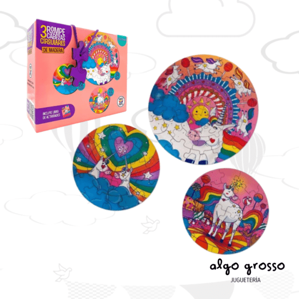PUZZLE CIRCULAR UNICORNIOS- 3 UNIDADES DE 34 y 22 PIEZAS art.560