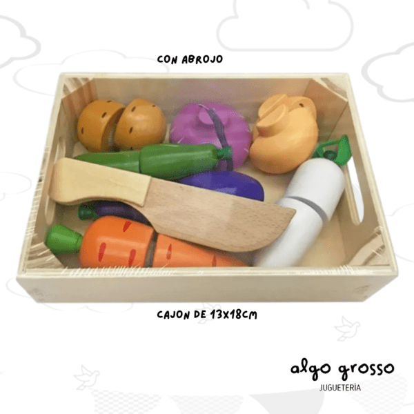 SET FRUTAS Y VERDURAS MADERA CON ABROJO EN CAJON art.CKSUR0620