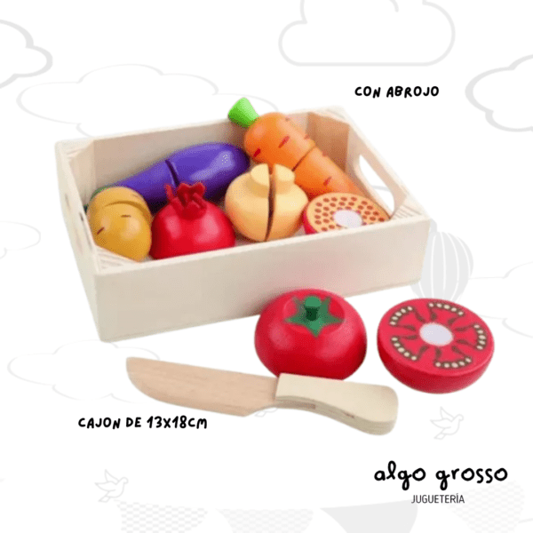 SET FRUTAS Y VERDURAS MADERA CON ABROJO EN CAJON art.CKSUR0618