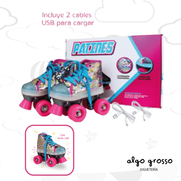 PATIN ZAPATILLAS CON LENTEJUELAS Y LUZ - TALLE 28 art.IK0301