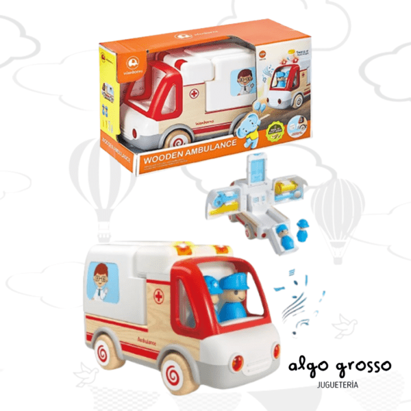 CAMION AMBULANCIA DE MADERA - PLASTICO CON LUZ Y SONIDO art.IKW00D029