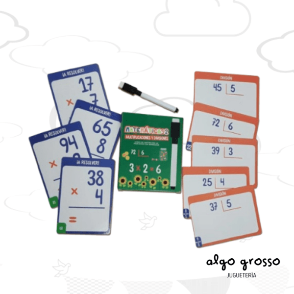 MATEMATICAS 2 MULTIPLICACION Y DIVISION JUEGO CARTAS CON MARCADOR Y BORRADOR art.690