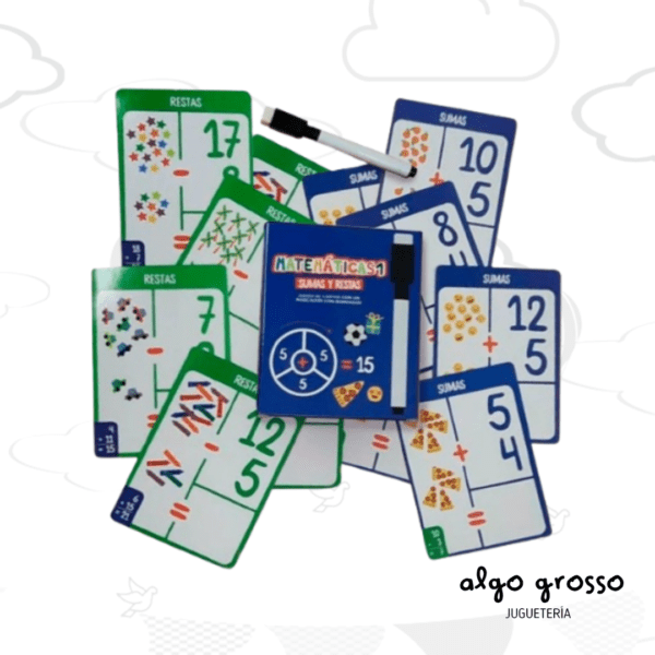 MATEMATICAS 1 SUMAS Y RESTAS JUEGO CARTAS CON MARCADOR Y BORRADOR art.693
