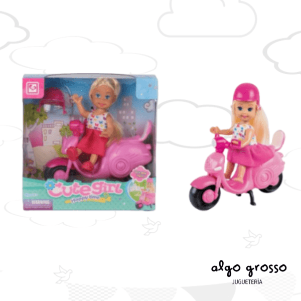 MUÑECA DE 12CM + MOTO Y CASCO CUTE GIRL art.22249