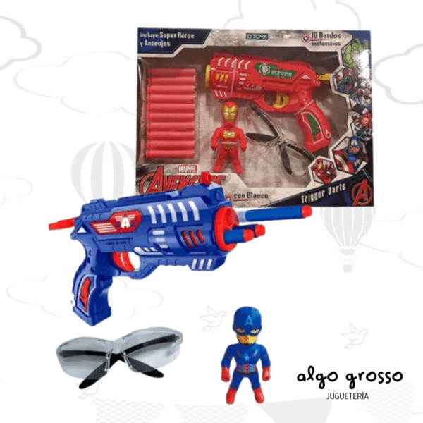 AVENGERS  TRIGGE DARTS ARMA LANZA DARDOS+ FIGURA DE 10CM art.2607