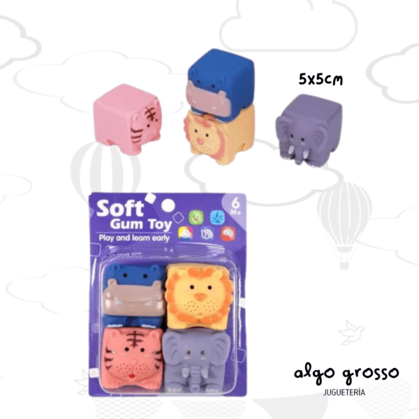 CUBOS ANIMALES GOMA APILABLES 4 PIEZAS EN BLISTER art.163795