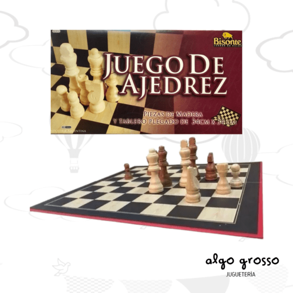 AJEDREZ BISONTE PIEZAS MADERA Y TABLERO PLEGADO 34X34CM art.8742